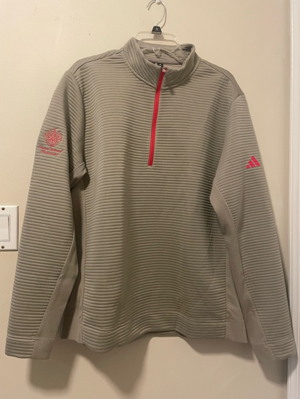 Trump National Bedminster - Adidas Men’s Beige 1/4 Zip Pullover with Red Accents